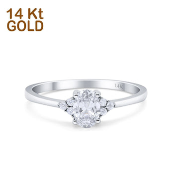 14K White Gold Art Deco Oval Engagement Wedding Ring Round Simulated Cubic Zirconia